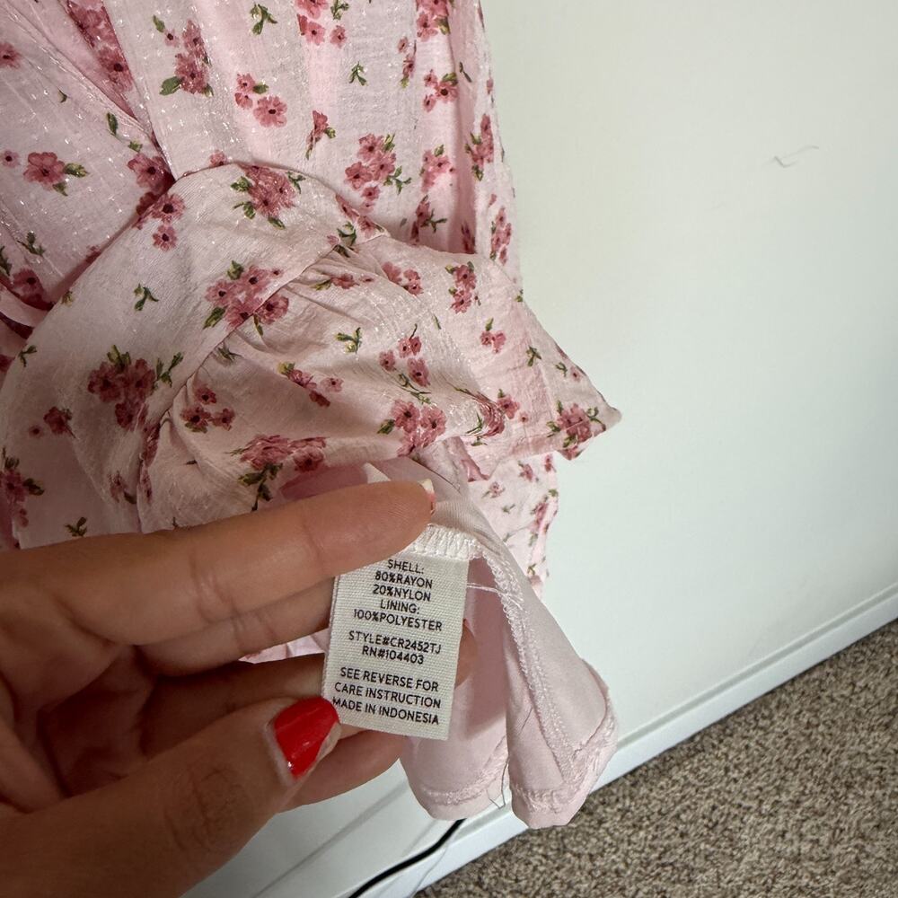 Blu Pepper Dress Women Medium Pink Tie Front Cottagecore Floral Mini Tiered Boho - Picture 8 of 9